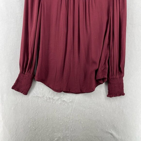 Lucky Brand Blouse Women's XS Wine Red Keyhole Round Neck Puff Long Sleeve Flowy - Picture 7 of 11